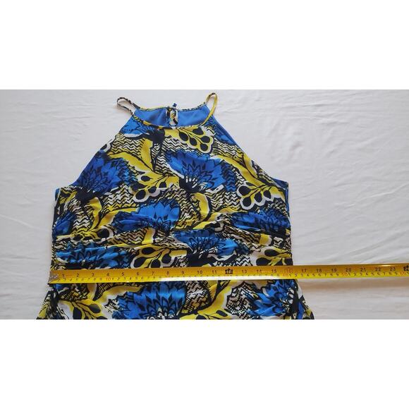 Nine West Blue Bright Surf/Sunflower Abstract Halter Stretch Maxi Dress Sz14-$98 - Picture 7 of 14